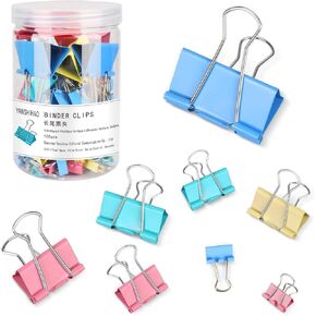 Binder Clips,100 Pcs Colored Binder Clips Assorted Sizes,6 Sizes Binder Paper Clips,Can Fulfill Most Daily Requirements