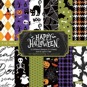 24 Sheets Halloween Scrapbook Paper Origami Paper Pad - 6 Inch Single-Sided Happy Halloween Small Decorative Craft Paper Colored Patterned paper for Kids DIY Cardmaking.(Happy Halloween)
