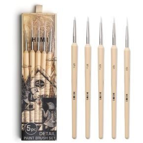 HIMI Gouache/Paint Detail Brushes Set 5 Pcs for Acrylic Oil Watercolor Face & Body Gouache Painting Nice Gift Art hobbyist,Adults (Yellow, Detail Brush)