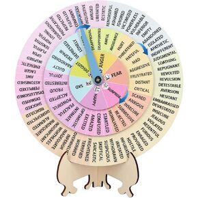 NQEUEPN Feelings Wheel with Stand, 7.87 Inch Wooden Emotion Wheel Chart Rotating Feelings Chart Therapist Gift for Women Men Home Office (Green)