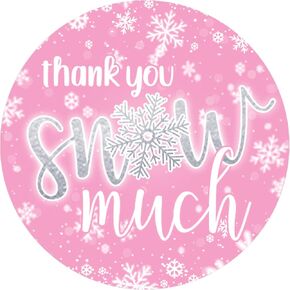Pink Winter Onederland 1st Birthday Party Thank You Stickers, Pink Snowflake Thank You Snow Much - 40 Count
