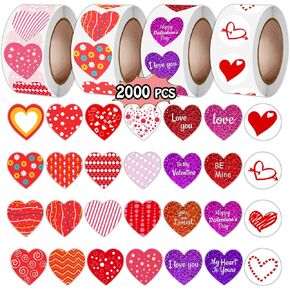 Partywind 2000 PCS Valentine's Day Stickers, Happy Valentines Conversation Heart Stickers for Envelope/Crafts for Kids Classroom, Love Stickers for Party Decorations (4 Rolls)