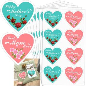 Top label Happy Mother's Day Stickers,2 Inch Mother's Day Heart Shape Envelope Seals Label,Gift Tags for Bouquet,Gift Box and Envelopes,240 Pcs, Bright