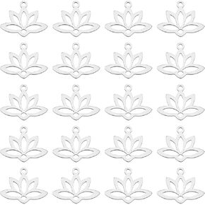 UNICRAFTALE 20pcs Hollow Lotus Flower Pendants Stainless Steel Yoga Metal Pendants Laser Cut Dangle Charms for Jewelry Making 1.6mm Hole Stainless Steel Color