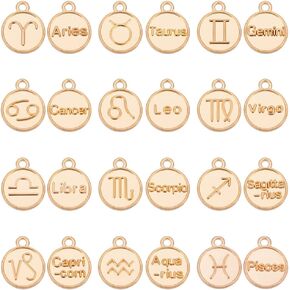PH PandaHall Zodiac Charms, 120Pcs Golden Alloy Charms, 10 Sets Constellation Charms for DIY Bracelet Necklace Craft Gifts Making