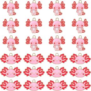 Junkin 24 Pcs Cow Axolotl Charms Colorful Alloy Animal Charms Metal Cute Earring Dangle Pendants for Valentines Gifts Jewelry Making Necklace Bracelet Chain DIY
