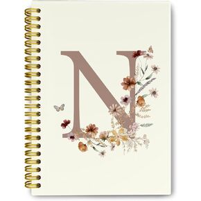 Vintage Initial Letter A Journaling Notebooks Personalized Notebook, Retro Floral Custom Hardcover Spiral Notebooks for School, Monogrammed Gifts for Women Girls, , Notebooks College Ruled 5.5 x 8.3