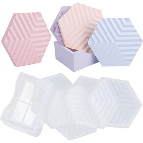 Framendino, 5 Pack Hexagonal Texture Hexagon Coaster Silicone Resin Epoxy Molds Set with Organizer Box for DIY Crafts Coffee Cup Tray Mats Home Decoration