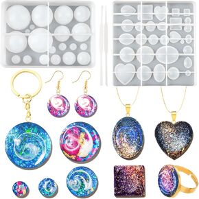YODOYO Resin Jewelry Mold Silicone 20 Cavity Ball Resin Mold 2pcs Jewelry Making Kit DIY Art Resin Craft Earrings Gemstone Pendant Necklace Keychain Decorative UV Resin Mold Flower Storage Kit