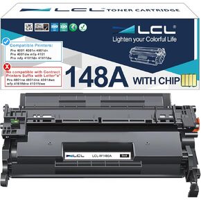 LCL 148A Black Toner Cartridge with Chip Replacement for HP 148A W1480A 148X W1480X for HP Laserjet Pro 4001 4001n 4001dn 4001dw MFP 4101 4101fdn 4101fdw Printer (1-Pack )