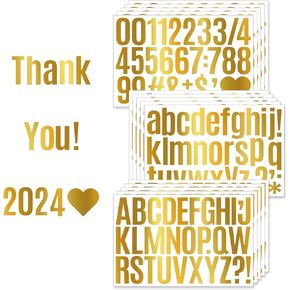 15 Sheets Gold Vinyl Letter Stickers 2 Inch, Gold Letter and Number Stickers Waterproof, Golden Alphabet Letter ABC Decals Labels Self-Adhesive for Mailbox Poster Bulletin Board Signs DIY (1425 Pcs)