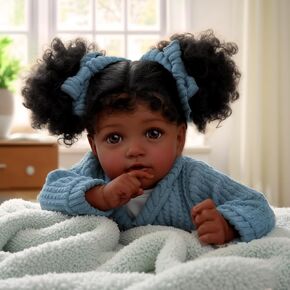 JIZHI Lifelike Reborn Baby Dolls Black Girl - 20 Inch Soft Feeling Realistic Newborn Baby Dolls Real Life Baby Dolls with Gift Box for Kids