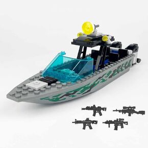City Police Speed Boat Building Blocks Sets,City Fire Rescue Boat、Guard Boat 、Patrol Boat,Creative Building Bricks Compatible with Lego, Fun Gift or Pretend Play Toy for Kids (Speedboat-01 93PCS)