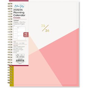 Blue Sky 2025-2026 Academic Year Weekly and Monthly Planner Calendar, July 2025 - June 2026, 12-Month, 8.5" x 11", Flexible Cover, Wirebound, Storage Pocket, Cali Pink