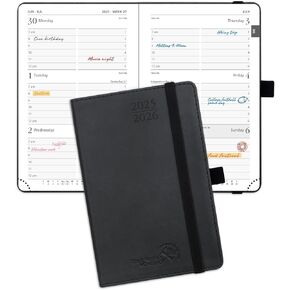 POPRUN Planner 2025-2026 (Medium - 6.5'' x 8.5'') Academic Weekly Calendar (July 2025 - June 2026) with Hourly Time Slots, Monthly Tabs, 100GSM Thick Papers, Leather Soft Cover - Black