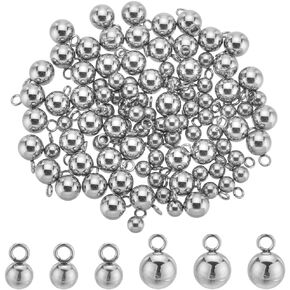 SUNNYCLUE 1 BOX 100PCS Stainless Steel Ball Charms Silver Sphere Charms Metal Alloy Punk Small Smooth Seamless Round Balls Charm Bulk for Jewelry Making Charms Diy Earrings Bracelet Necklace Craft