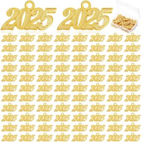 Taiyin 60 Pcs Year Style Charm for Graduation Tassel Graduation Charm Pendant Gold(2025)