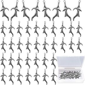 GUZUHUKU 60pcs Bat Wings Charms, Heart Pendants Devil Wings Charms Necklace Bracelet Pendants Dragon Wings Charms for Halloween Thanksgiving Christmas Jewelry