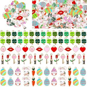 Remuuly 200 Pcs St. Patrick's Day Charms for Jewelry Making Irish Shamrock Pendant Bulk Holiday Easter Heart Lips Charms for DIY Crafts Necklace Bracelet Making Holiday Gift