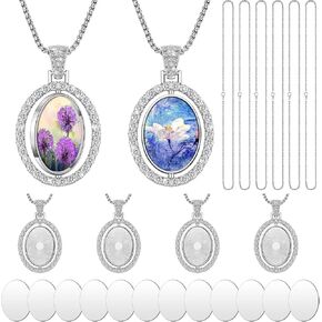 Junkin 24 Pcs Sublimation Rhinestone Trays Pendant Set, Including 6 Double Sided Blank Rhinestone Bezel Trays, 6 Pcs Thick Chains with 12 Sublimation Discs for Making (Multiple Style)
