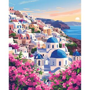 Paint by Numbers Kit for Adults Beginner, Santorini Landscape Adult Paint by Number Kits on Canvas Without Frame, Romantic Scenery DIY Oil Paint by Numbers for Home Decor Gift 16" W x 20"L