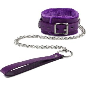 Leather Choker Collar Adjustable Size for Women Purple
