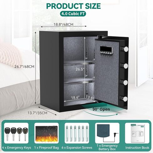 Yitahome 4 cu ft بصمات الأصابع آمنة للاستخدام المنزلي - حقيبة مستندات مقاومة للحريق ، قفل أمان لوحة مفاتيح رقمية آمنة مع رف قابل للإزالة لفندق المكاتب المنزلية - يحمي المال ، المجوهرات ، النقد in Kuwait