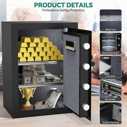 Yitahome 4 cu ft بصمات الأصابع آمنة للاستخدام المنزلي - حقيبة مستندات مقاومة للحريق ، قفل أمان لوحة مفاتيح رقمية آمنة مع رف قابل للإزالة لفندق المكاتب المنزلية - يحمي المال ، المجوهرات ، النقد in Kuwait