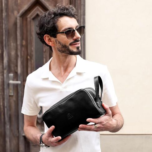 Time Resistance Leather Cosmetic Bag Toiletry Italian Classy Dopp Kit in Kuwait