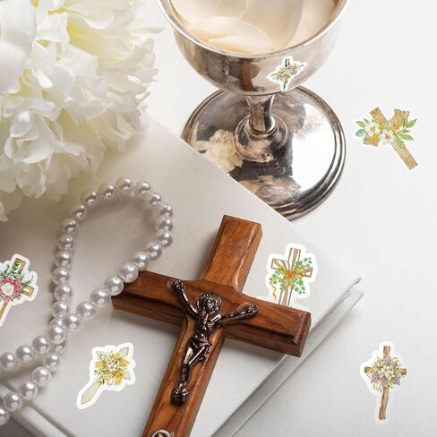Whaline 1000Pcs Easter Crossing Stickers Roll Floral Cross Decals 12 Designs Assorted Flower Crossing Self-Adhesive Decorative Stickers for Spring Christian Holiday Scrapbook Journal Envelopes Decor in Saudi Arabia