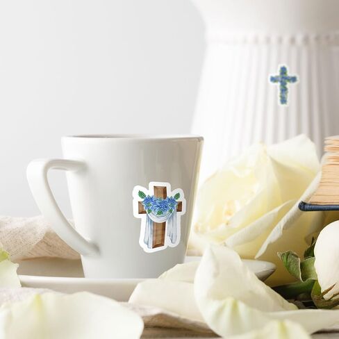 Whaline 1000Pcs Easter Crossing Stickers Roll Floral Cross Decals 12 Designs Assorted Flower Crossing Self-Adhesive Decorative Stickers for Spring Christian Holiday Scrapbook Journal Envelopes Decor in Saudi Arabia