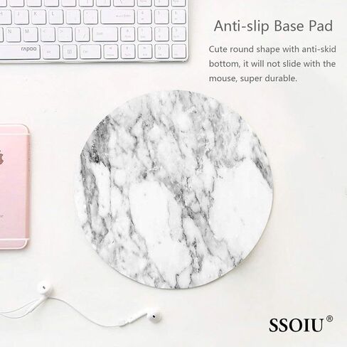 SSOIU White Marble Round Mouse Pad Cute Mat Grey Circular Mouse Pads 7.87X7.87 Inch (200mmX200mmX3mm) in Kuwait