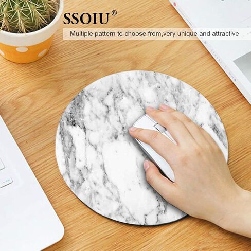 SSOIU White Marble Round Mouse Pad Cute Mat Grey Circular Mouse Pads 7.87X7.87 Inch (200mmX200mmX3mm) in Kuwait