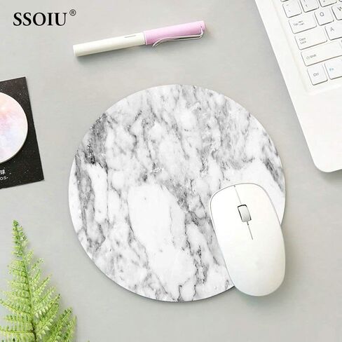 SSOIU White Marble Round Mouse Pad Cute Mat Grey Circular Mouse Pads 7.87X7.87 Inch (200mmX200mmX3mm) in Kuwait