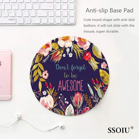 SSOIU White Marble Round Mouse Pad Cute Mat Grey Circular Mouse Pads 7.87X7.87 Inch (200mmX200mmX3mm) in Kuwait