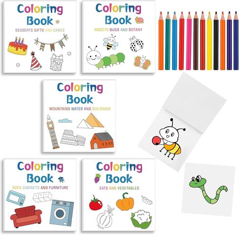 5 Pcs Mini Coloring Books with 12 Mini Pencils Variety Pack Pocket Size Small Coloring Books Gifts for Adult Coworkers Travel in Kuwait