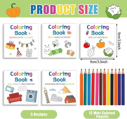5 Pcs Mini Coloring Books with 12 Mini Pencils Variety Pack Pocket Size Small Coloring Books Gifts for Adult Coworkers Travel in Kuwait