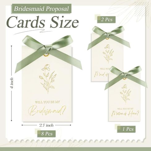 11 Pcs Bridesmaid Proposal Card with Ribbon Bow Floral Metallic Bridal Gift 8 Will You Be My Bridesmaid 2 Maid of Honor 1 Matron of Honor Invitation for Wedding Bridal Shower (Sage Green Bow) in Kuwait