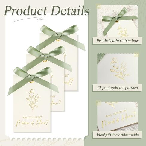 11 Pcs Bridesmaid Proposal Card with Ribbon Bow Floral Metallic Bridal Gift 8 Will You Be My Bridesmaid 2 Maid of Honor 1 Matron of Honor Invitation for Wedding Bridal Shower (Sage Green Bow) in Kuwait