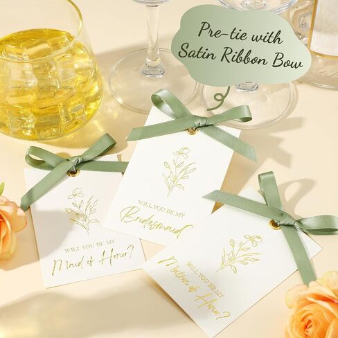 11 Pcs Bridesmaid Proposal Card with Ribbon Bow Floral Metallic Bridal Gift 8 Will You Be My Bridesmaid 2 Maid of Honor 1 Matron of Honor Invitation for Wedding Bridal Shower (Sage Green Bow) in Kuwait