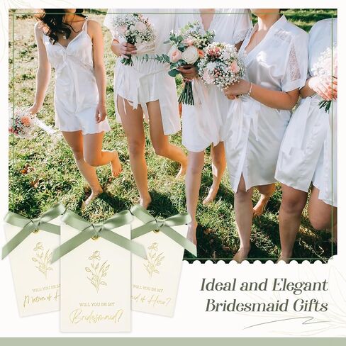 11 Pcs Bridesmaid Proposal Card with Ribbon Bow Floral Metallic Bridal Gift 8 Will You Be My Bridesmaid 2 Maid of Honor 1 Matron of Honor Invitation for Wedding Bridal Shower (Sage Green Bow) in Kuwait
