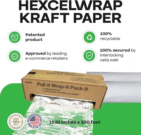 عبوة IDL الأصلية HexcelWrap Honeycomb Packing Kraft Paper 15.25 "× 300 'لفة في مربع مكتسب ذاتيًا ، أبيض - أول تصميم ورق متشابك حاصل على براءة اختراع للشحن in Kuwait