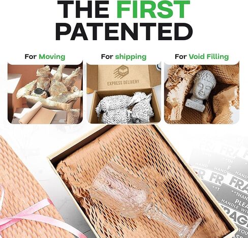 عبوة IDL الأصلية HexcelWrap Honeycomb Packing Kraft Paper 15.25 "× 300 'لفة في مربع مكتسب ذاتيًا ، أبيض - أول تصميم ورق متشابك حاصل على براءة اختراع للشحن in Kuwait