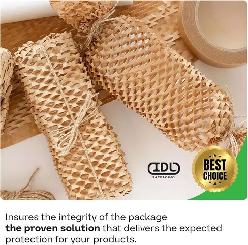عبوة IDL الأصلية HexcelWrap Honeycomb Packing Kraft Paper 15.25 "× 300 'لفة في مربع مكتسب ذاتيًا ، أبيض - أول تصميم ورق متشابك حاصل على براءة اختراع للشحن in Kuwait