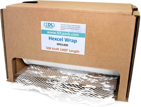 عبوة IDL الأصلية HexcelWrap Honeycomb Packing Kraft Paper 15.25 "× 300 'لفة في مربع مكتسب ذاتيًا ، أبيض - أول تصميم ورق متشابك حاصل على براءة اختراع للشحن in Kuwait