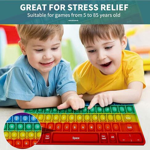 دفع لعبة Pop Pop Bubble Toys Sensory Push It Pop Toys Toys Rainbow Keyboard شكل لوحة مفاتيح قوس قزح ، والسيليكون البوب ​​Popper Toy Toy Relief Relief Autism Materials Game Game For Kids (Rainbow) in Kuwait