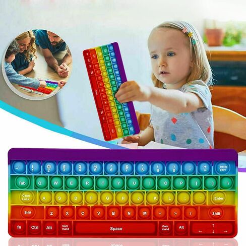 دفع لعبة Pop Pop Bubble Toys Sensory Push It Pop Toys Toys Rainbow Keyboard شكل لوحة مفاتيح قوس قزح ، والسيليكون البوب ​​Popper Toy Toy Relief Relief Autism Materials Game Game For Kids (Rainbow) in Kuwait