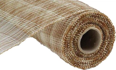 Multi Stripe Deco Poly Mesh Ribbon - 10 inch x 30 feet (Ivory, Brown, Natural) in Saudi Arabia