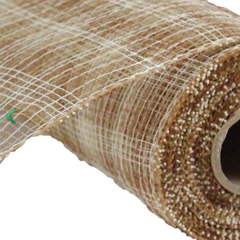 Multi Stripe Deco Poly Mesh Ribbon - 10 inch x 30 feet (Ivory, Brown, Natural) in Saudi Arabia