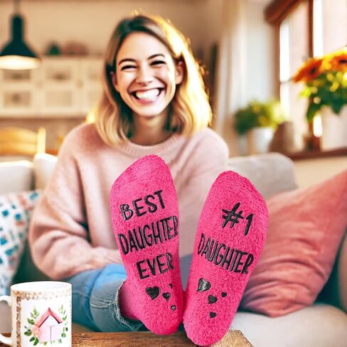 Funny Mom Socks Fuzzy, Best Mom Ever Gifts - #1 Mom Christmas Gifts for Mom Gifts from Daughter Son, Holiday Xmas Happy Birthday Gifts for Mom Wife, Presents for Mom Stocking Stuffers for Mom (Pink) in Kuwait